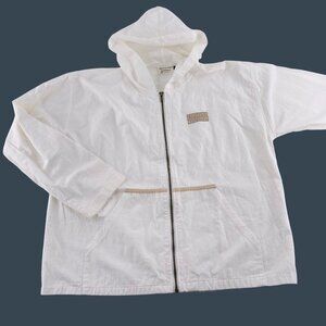 Vintage Beacon Point Outfitters White Hooded Cotton Jacket Size Large Full Zip